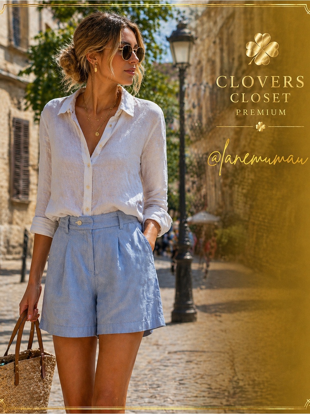 Crown & Ivy Blue Linen Blend Pleated Shorts Size 12